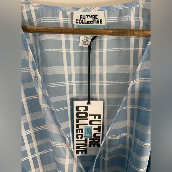 Future Collective - Blue Gingham Wrap Babydoll Blouse - Picture 14 of 14